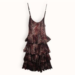 BETSEY JOHNSON Mini Dress P Petite Animal Print Ruffled Tiered Leopard Straps